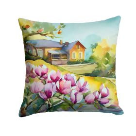 Louisiana Magnolias in Watercolor Throw Pillow Machine Washable, Indoor Outdoor Decorative Pillow for Couch, Bed or Patio, 18Hx18W