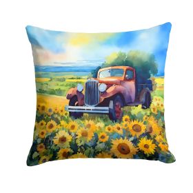 Kansas Sunflowers in Watercolor Throw Pillow Machine Washable, Indoor Outdoor Decorative Pillow for Couch, Bed or Patio, 14Hx14W