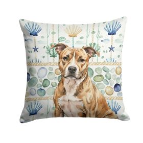 Brindle American Staffordshire Terrier Coastal Sea Glass Throw Pillow Decorative Indoor Outdoor Accent Cushion for Couch, Bed or Patio, 18Hx18W