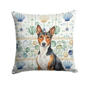 Tricolor and White Basenji Coastal Sea Glass Throw Pillow Decorative Indoor Outdoor Accent Cushion for Couch, Bed or Patio, 18Hx18W