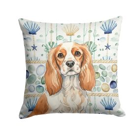 Blenheim Cavalier Spaniel Coastal Sea Glass Throw Pillow Decorative Indoor Outdoor Accent Cushion for Couch, Bed or Patio, 18Hx18W