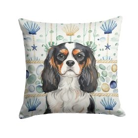 Tricolor Cavalier Spaniel Coastal Sea Glass Throw Pillow Decorative Indoor Outdoor Accent Cushion for Couch, Bed or Patio, 18Hx18W
