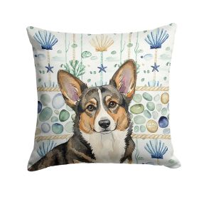 Brindle Cardigan Welsh Corgi Coastal Sea Glass Throw Pillow Decorative Indoor Outdoor Accent Cushion for Couch, Bed or Patio, 18Hx18W