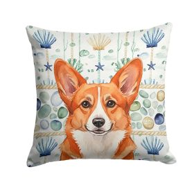 Red Cardigan Welsh Corgi Coastal Sea Glass Throw Pillow Decorative Indoor Outdoor Accent Cushion for Couch, Bed or Patio, 18Hx18W