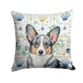 Blue Merle Cardigan Welsh Corgi Coastal Sea Glass Throw Pillow Decorative Indoor Outdoor Accent Cushion for Couch, Bed or Patio, 18Hx18W