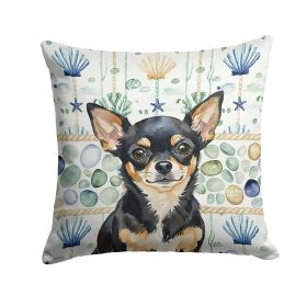 Black and Tan Chihuahua Coastal Sea Glass Throw Pillow Decorative Indoor Outdoor Accent Cushion for Couch, Bed or Patio, 18Hx18W