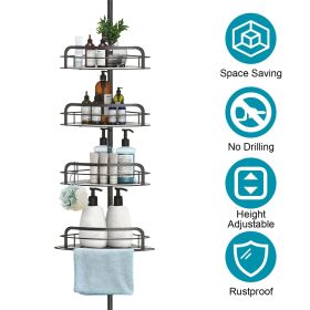 Corner Shower Caddy Tension Pole, Quick Setup, Rust-Free Bathroom Shower Organizer Corner for Bathtub Shampoo Storage, 4-Tier Adjustable Shelf