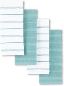Kitchen Towel 4-Pack Set, Mineral Water Aqua/White, 16"x26"