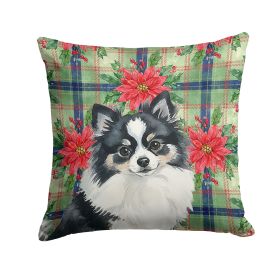 Black and White Pomeranian Christmas PoinsettIas Throw Pillow Decorative Indoor Outdoor Accent Cushion for Couch, Bed or Patio, 14Hx14W