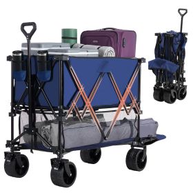 450lbs Large Capacity Garden Hand Truck - 54in Extra-long Folding Double-layer Cart with Brakes & 7in All-terrain Wheels (Color: Blue)