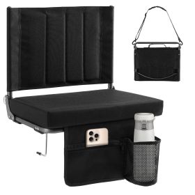 Stadium seats with backrest support, thick seats with cup holders, storage pockets, padded shoulder straps and built-in handles, and step-like de (Color: Black)